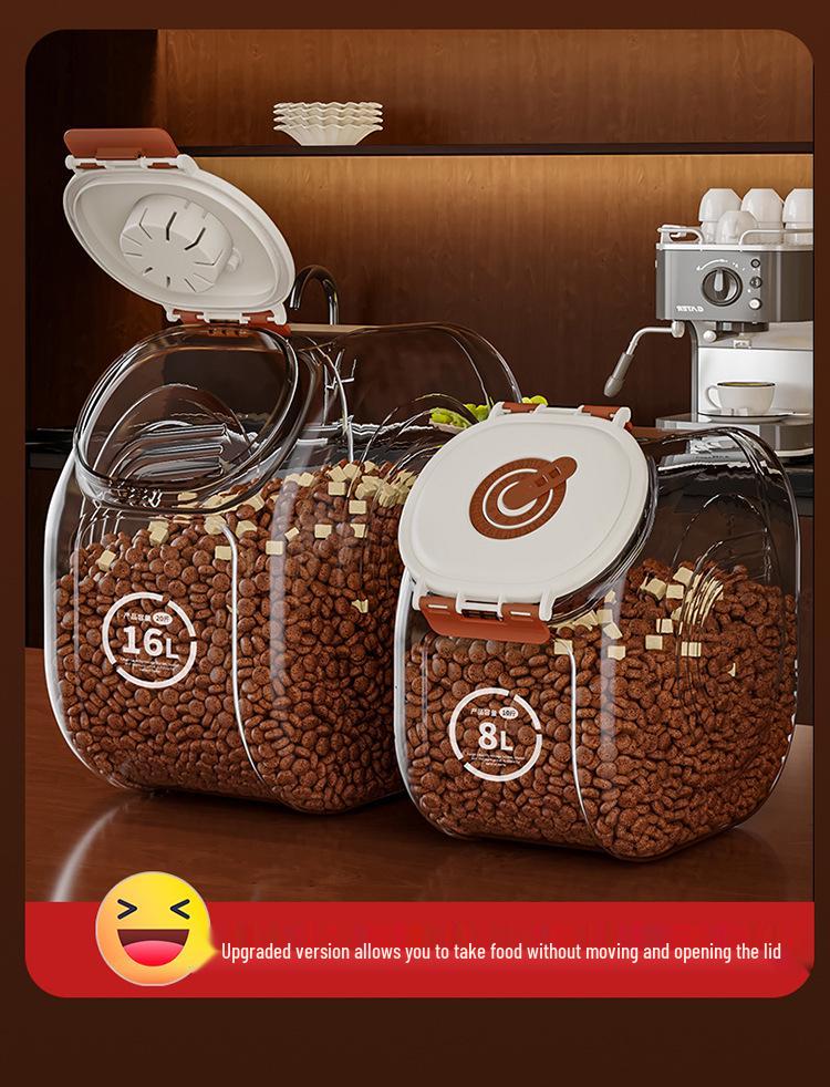 Large Capacity Sealed Moisture-Proof Pet Food Storage Bucket, Transparent for Cat and Dog Food