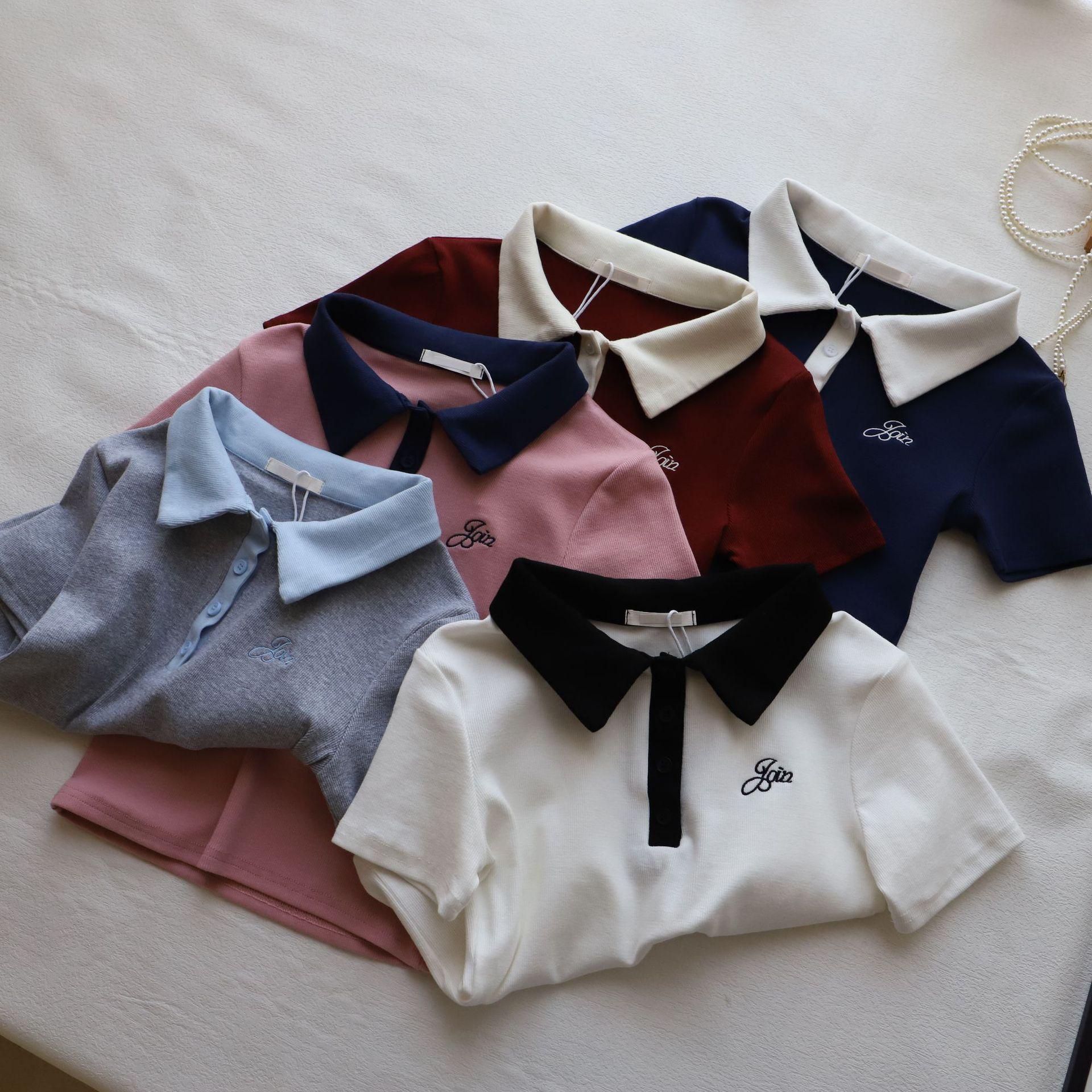 

Bi Zheng 2025 Summer Women s Slim Fit Polo Collar Short Sleeve Top One Size