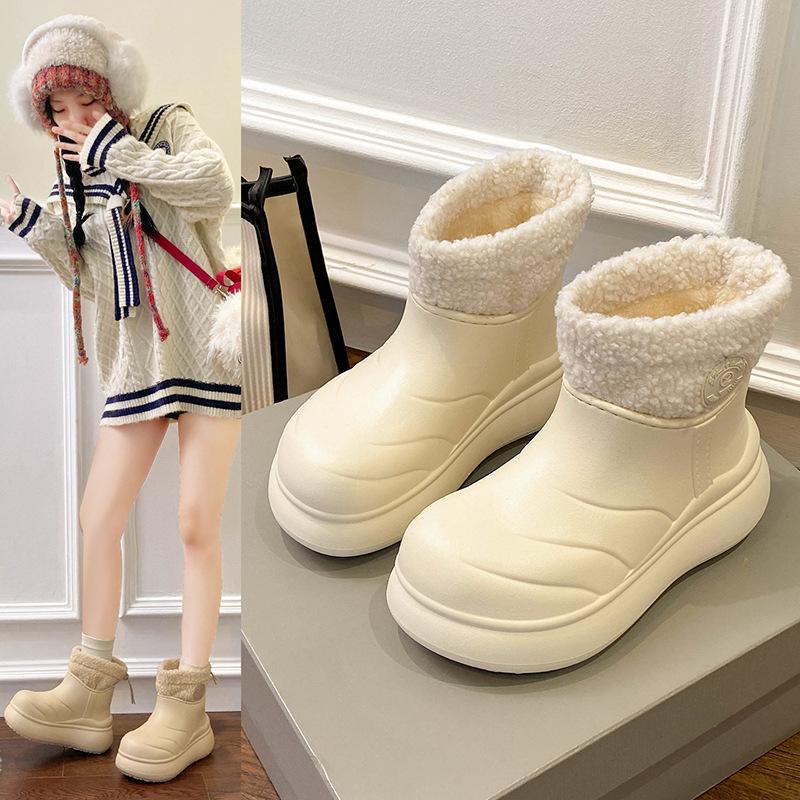 Women's Large Size Soft Sole Winter Warm Waterproof Fur One Anti-slip Snow Boots Padded Lined Ankle Boots Waterproof Outdoor Sports Cotton Boots
