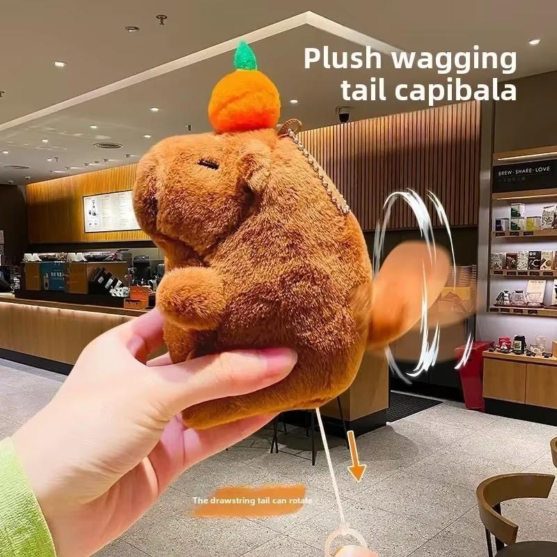 Cute Capybara Keychain Plush Toy with Bubble Popping and Tail Wagging Fun Stuffed Animal Key Ring for Bag Backpack Purse