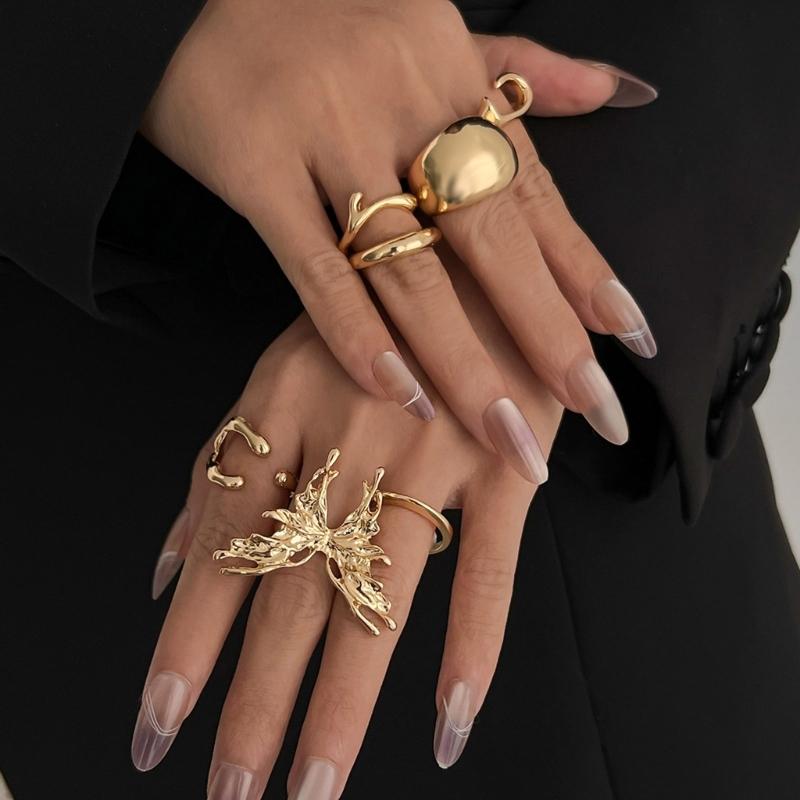 Liquid Lavas Butterfly Rings Set 7 Pieces Trendy Elegant Styles Jewelry Accessory Decoration for Women Daily Use