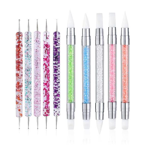 10PCS Nail Art Gel Carving Pen Acrylic Dotting Pens, Double-Ended Silicone Brushes for Design Nail Foil Carving Drawing and 3D Effect Shaping Drawing