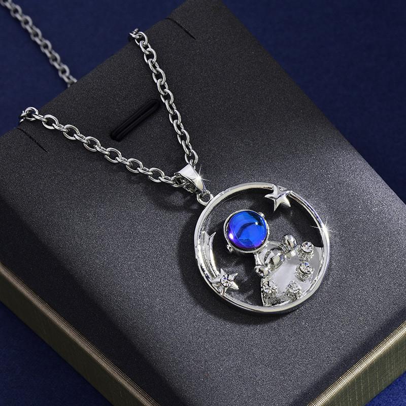 Unique Titanium Steel Astronaut Long Necklace For Women Couples Distinctive Pendant