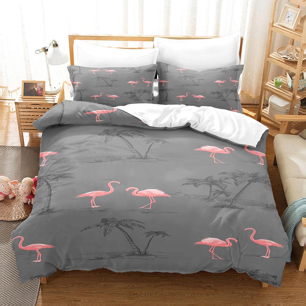 New Bedding 3D Digital Home Textiles Sheet Kit Three-Piece Set Fiery Warm Winter Flamingo