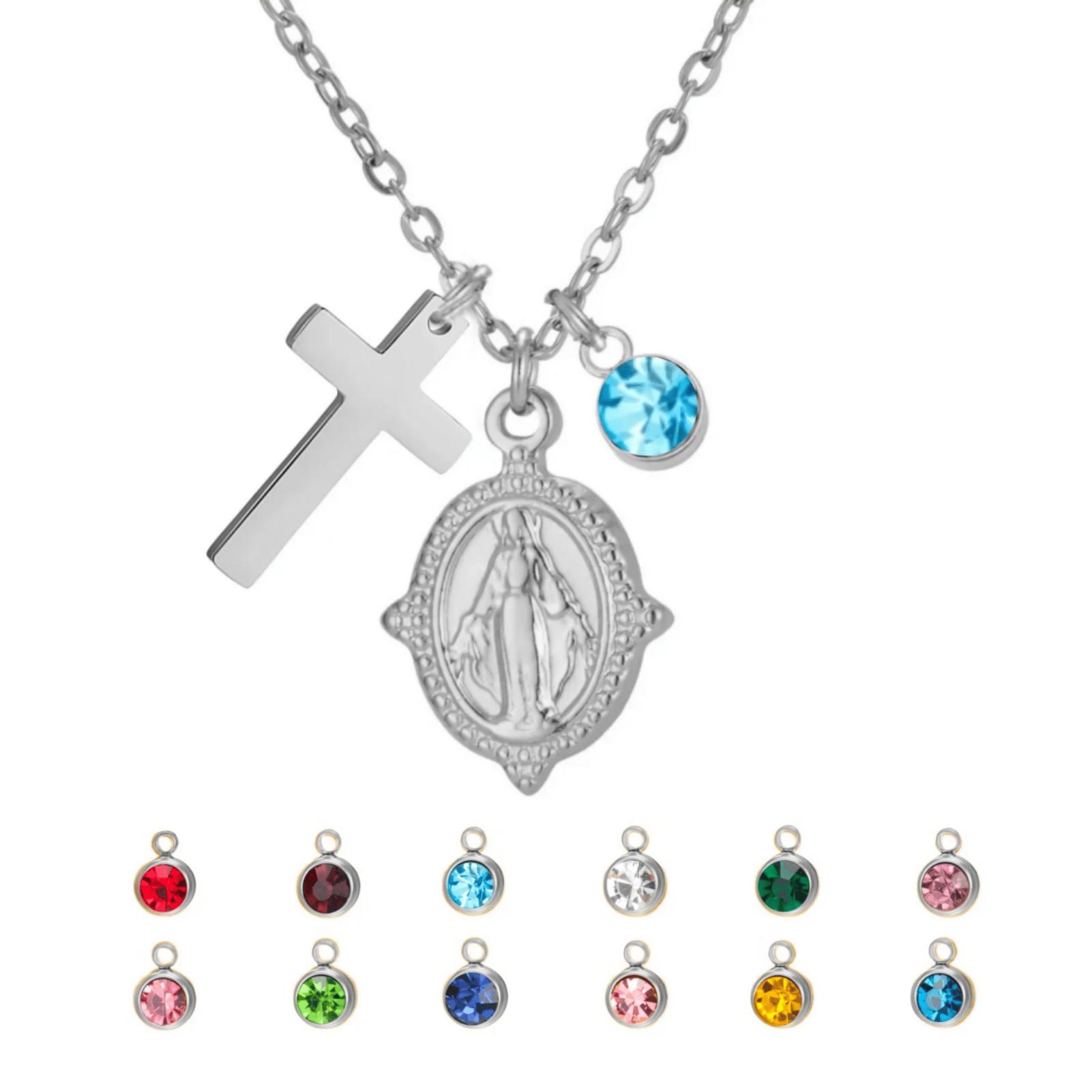 Jeshayuan Virgin Mary With Zircon Necklace Virgin Pendant Necklace Stainless Steel Jewelry Birthday Gifts For Women Jan. Stone