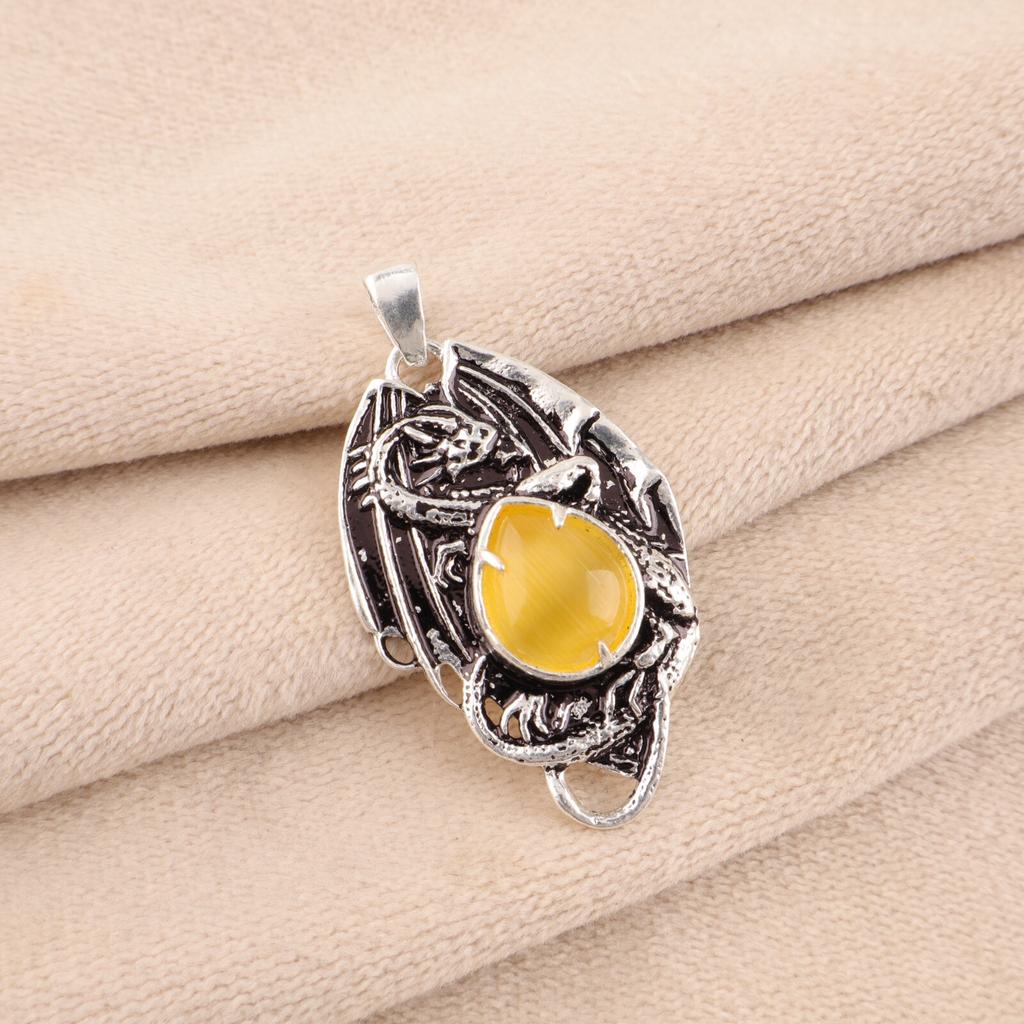 Yellow Cat's Eye Gemstone 925 Solid Silver Jewelry Pendant For Valentines Gift CP-9-41