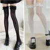 Spring Autumn Thin Lace Hollow White Thigh High Lolita Socks For Women Jk Cute Black Long Stockings