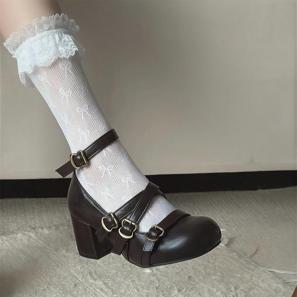 

College Mary Jane Shoes Women s College Style Small Leather Shoes High Heels Single Shoes Vintage JK Thick Heel 40 чорний