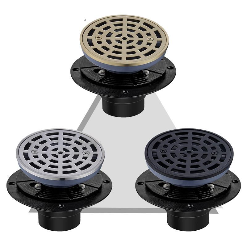 Round Shower Floor Drain Stainless Steel Shower Drain Kit Floor Drain with Removable Grid Cover (Black,Stainless Steel)