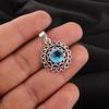 Swiss Blue Topaz Gemstone 925 Sterling Silver Jewelry Handcrafted Pendant  1.14" CP-30-4