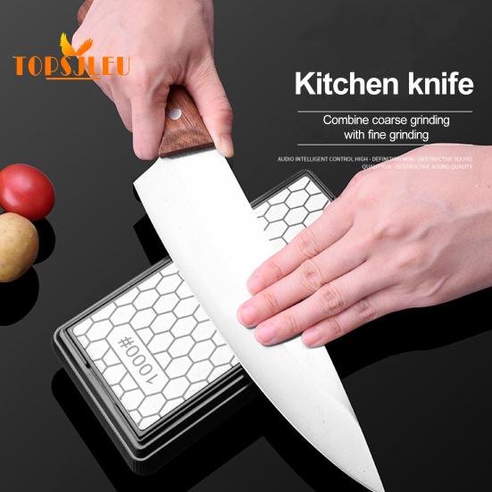 Pedra de amolar de cozinha, dupla face grossa fina, afiação rápida, base antiderrapante, resistente, resistente ao desgaste, ótima dureza, ferramenta de afiação de afiador de cortador