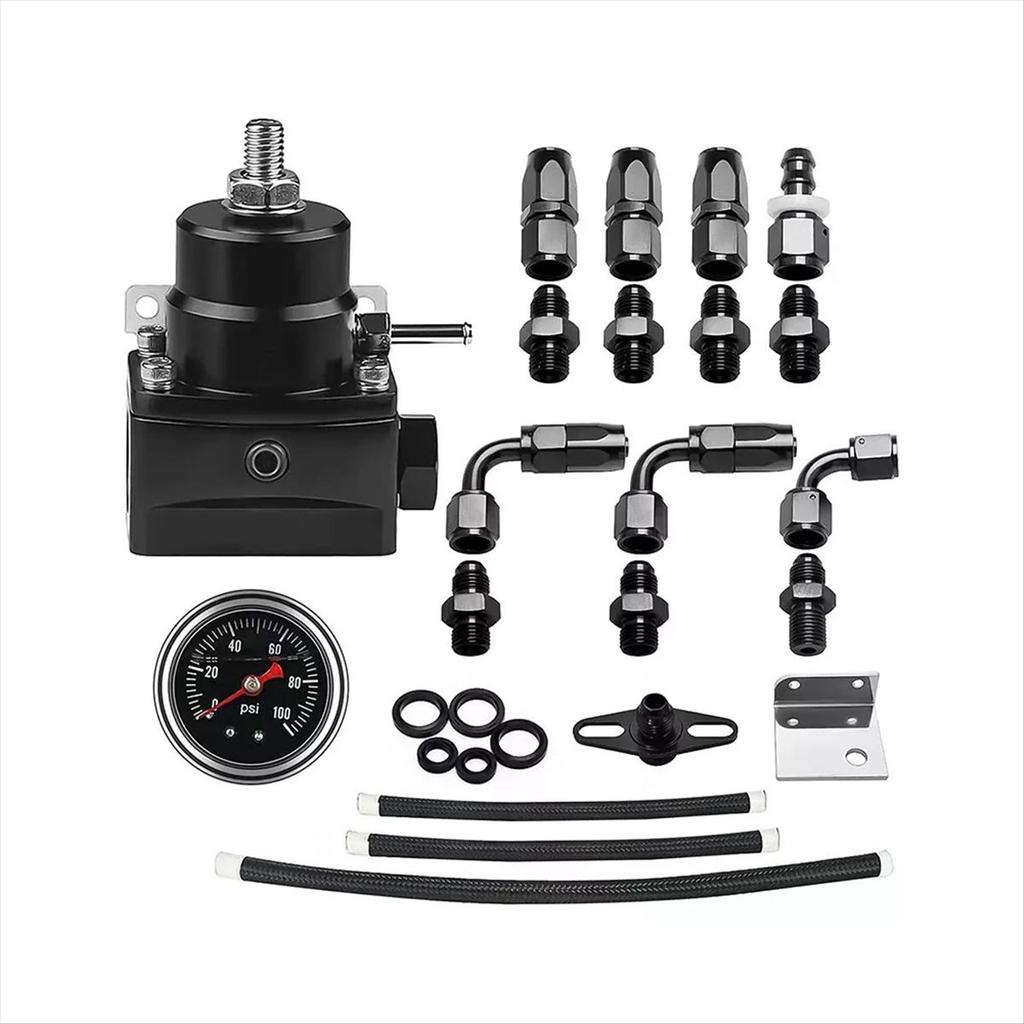 Adjustable Fuel Pressure Regulator Kit Oil 0-100psi Gauge -6AN Black