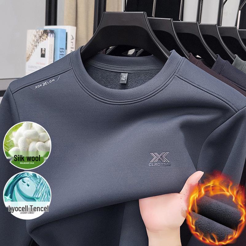 Men's High-End Wool-Blend Mulberry Silk Fleece-Lined Long-Sleeve Sweatshirt