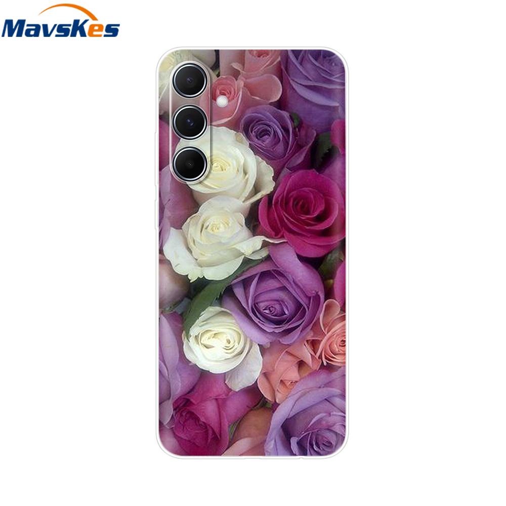 For Samsung Galaxy M35 5G Case Cute Cat Flower Painted Phone Cases For Samsung M35 Case M 35 SM-M356B Silicone Clear TPU Fundas