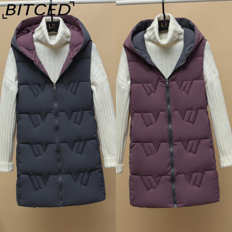 BITCED Reversible Hooded Lightweight Casual Down-Filled Quilted Vest - Slim-Fit Women's Waistcoat Jacket