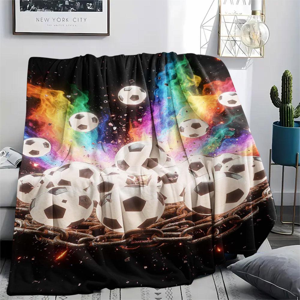 1Pc Fireball Print Flannel Blanket, High quality Comfortable for All Seasons, Home Decor, Warmth and Comfort, Perfect for Christmas Gifts