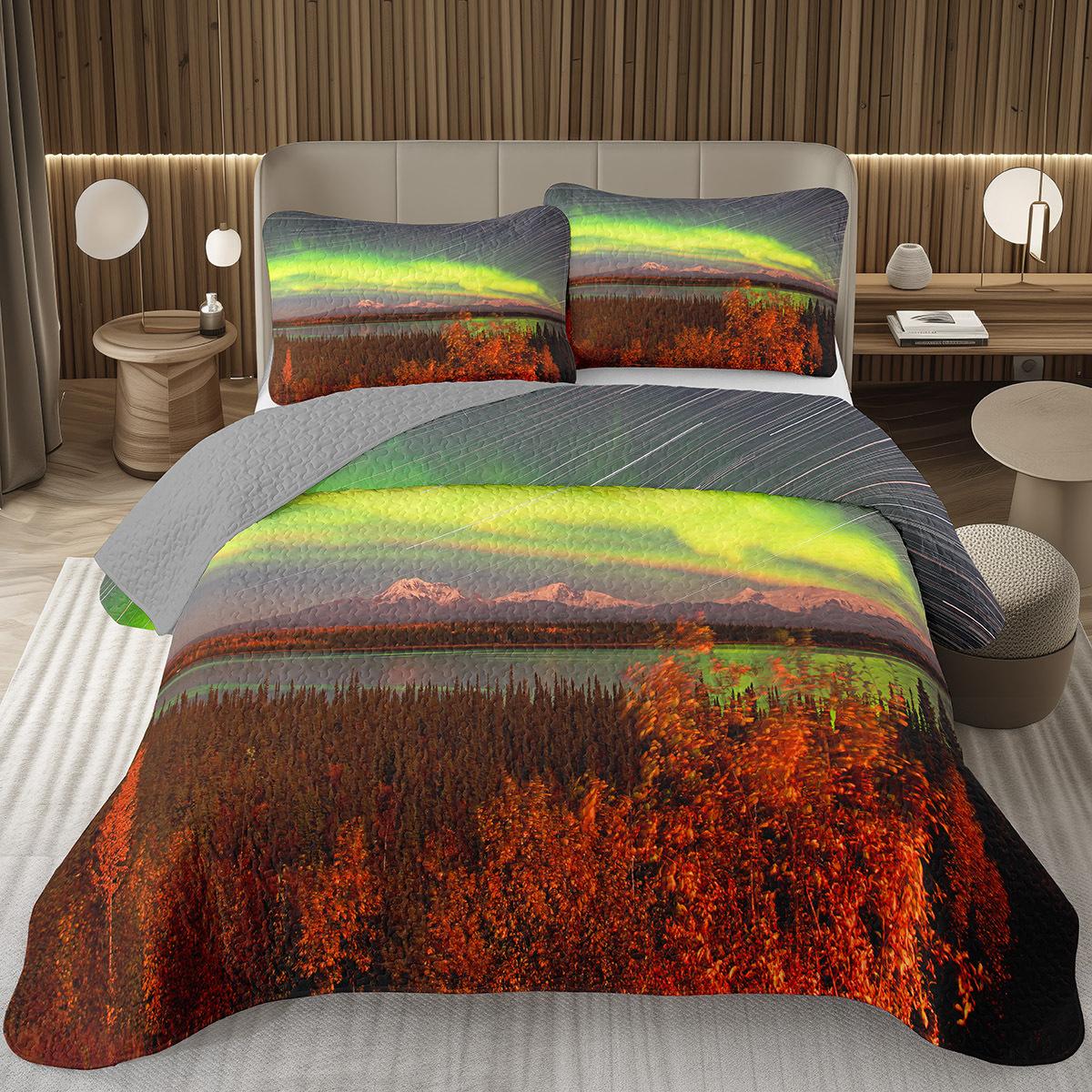 

Aurora Bedspread Northern Lights Coverlet Set Twin King Starry Sky Aurora Quilted Bedding Set Microfiber Snow Mountain Bed Cover EU Single 135x200cm