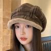 Autumn and Winter Retro Plaid Equestrian Hat, Velvet Warm Octagonal Hat, Windproof Painter Hat