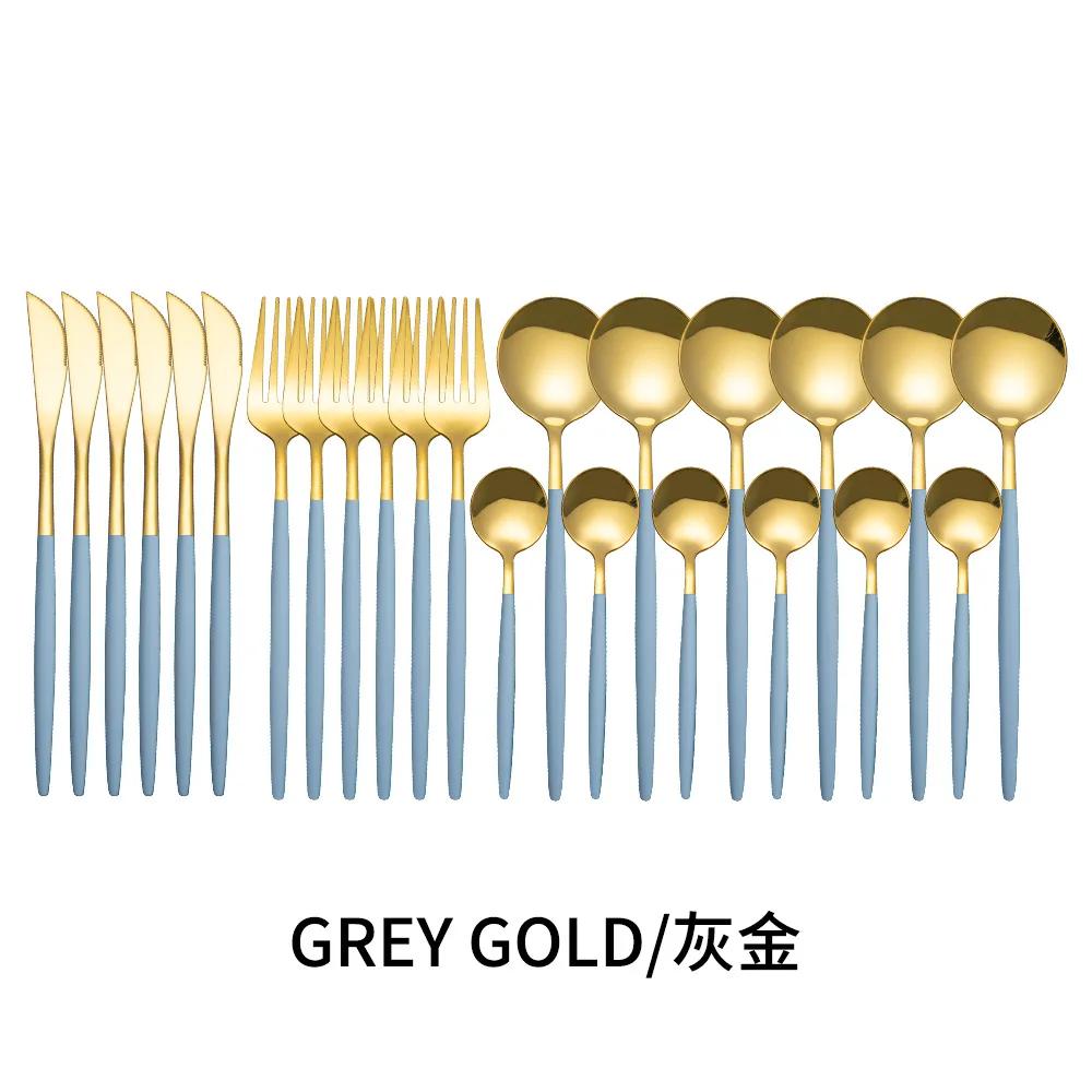 24-teiliges Gold-Geschirrset, Edelstahl-Geschirrset, Messer, Gabel, Löffel, Besteckset, spülmaschinenfest, Besteck