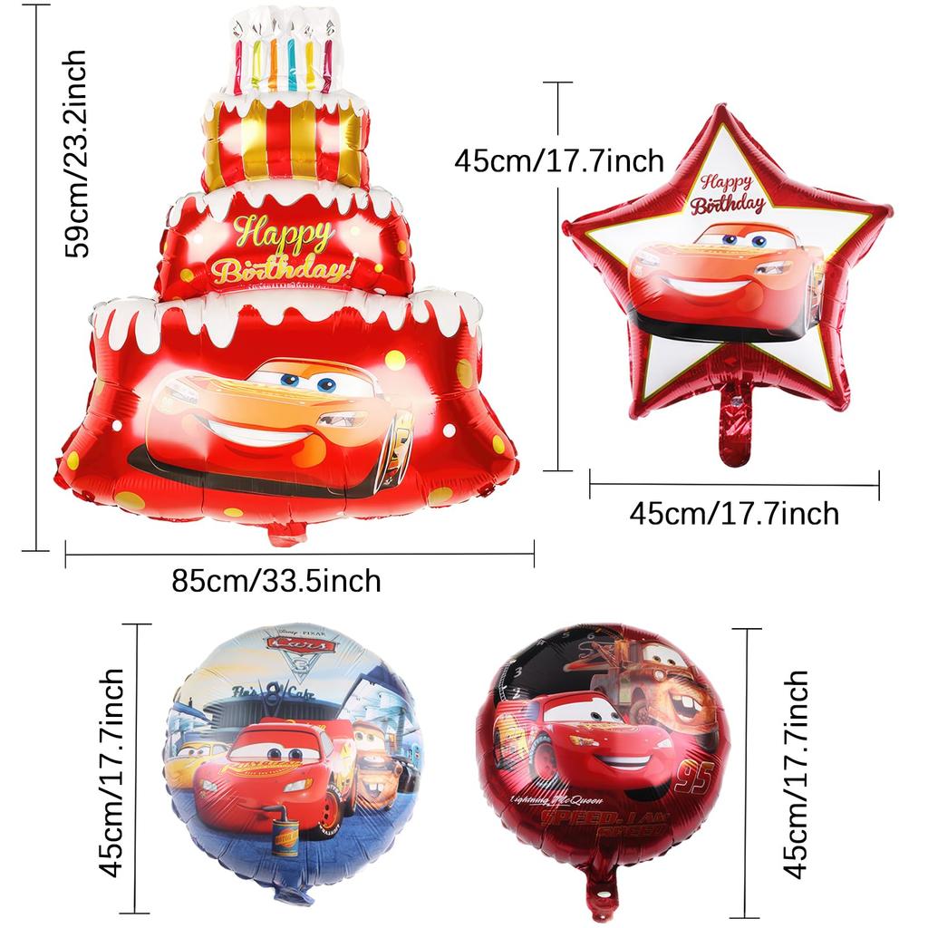 Birthday Cars Birthday or Birthday Party Supplies HAPPY BIRTHDAY Red Car Cartoon Character Balloons Decorations, Balloons, Girl's Boy's Decorations,