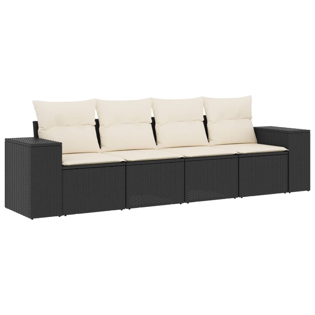 Vidaxl 4-Cz. Garden Lounge Set, Cushions, Black PE Rattan