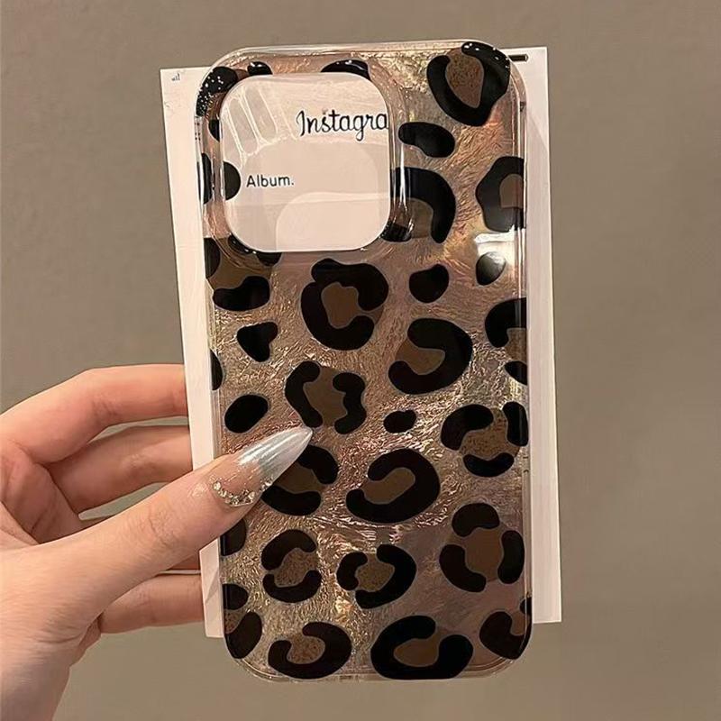 Retro Gradient Pink Texture Laser Phone Case For iPhone 17 16 Pro Max 15 14 13 12 11 XS 7 8 Plus 16E Stylish Leopard Print Cover