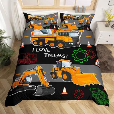 Truck Excavator Three-Piece Quilt Cover 3D Digital Printing Bedding Set Bed Cover