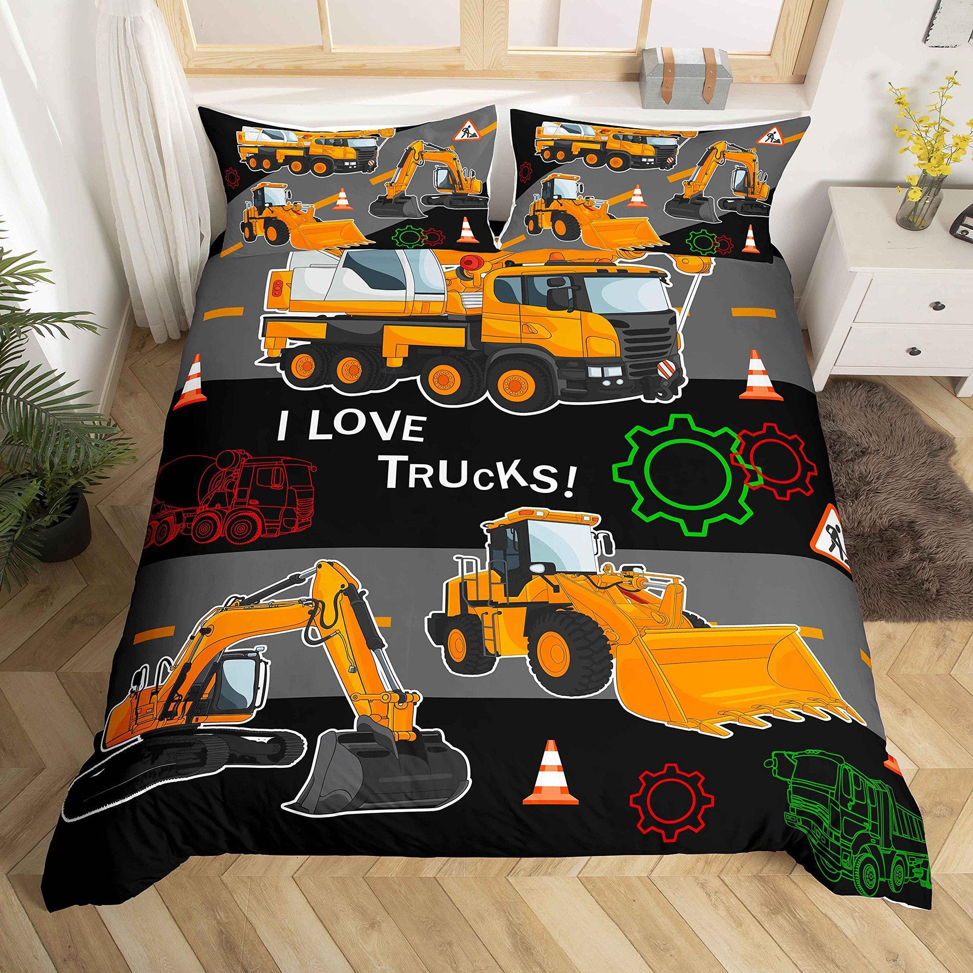

Truck Excavator Three-Piece Quilt Cover 3D Digital Printing Bedding Set Bed Cover EU single 135*200