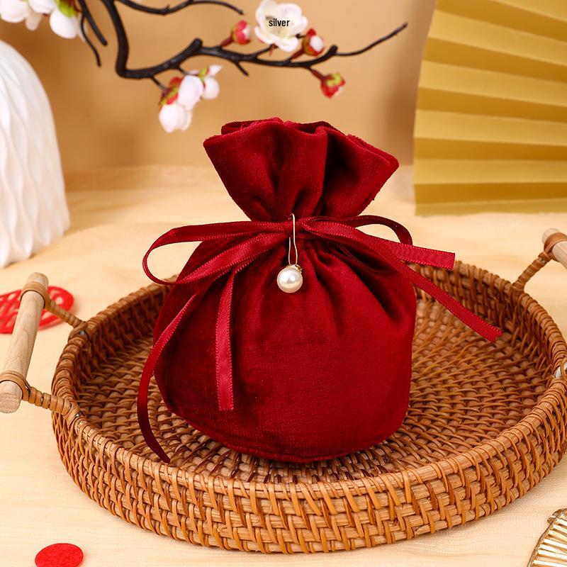 European Style Velvet Round Candy Bag - Creative Wedding & Festival Favor with Drawstring
