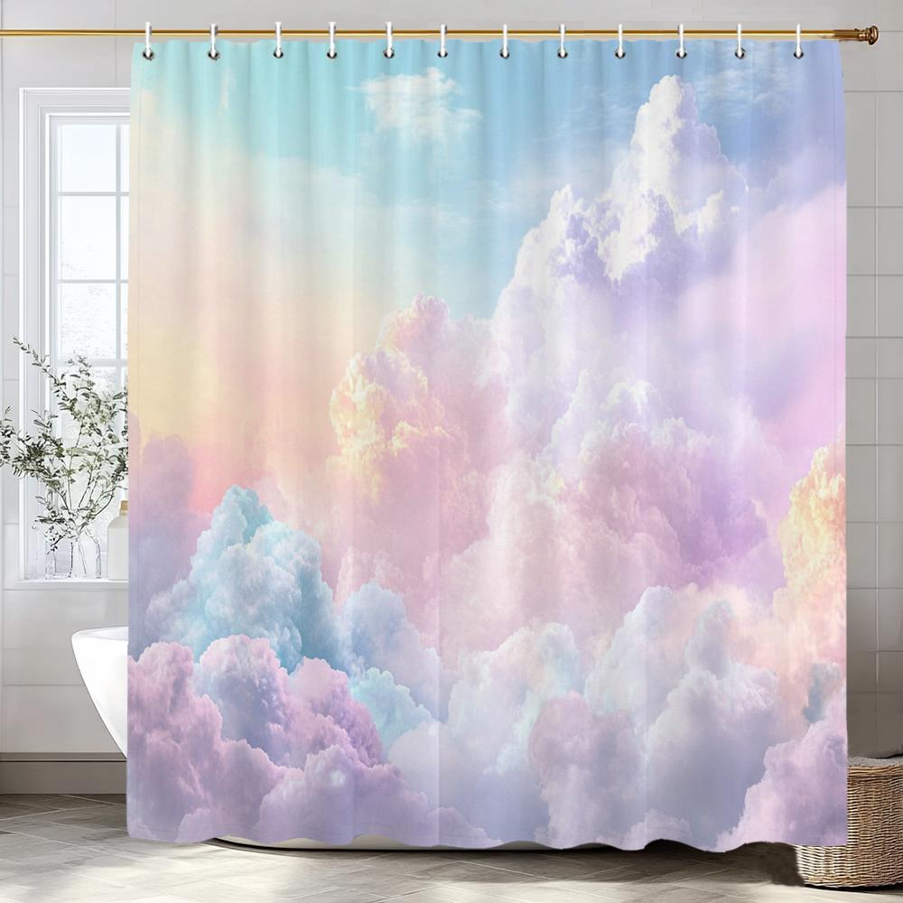 Watercolor Romantic Sky And Cloud Patterns Shower Curtain For Bathroom Modern Art Printing Decorative Shower Curtains With Hooks
