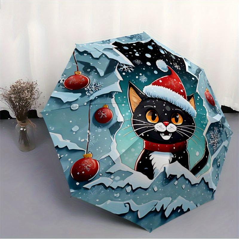1 Stück Weihnachten Katze Automatisches Öffnen/Schließen, Ganzjahres-Tragbarer Faltregenschirm für Freunde, Reisen, Alltag yy250812234