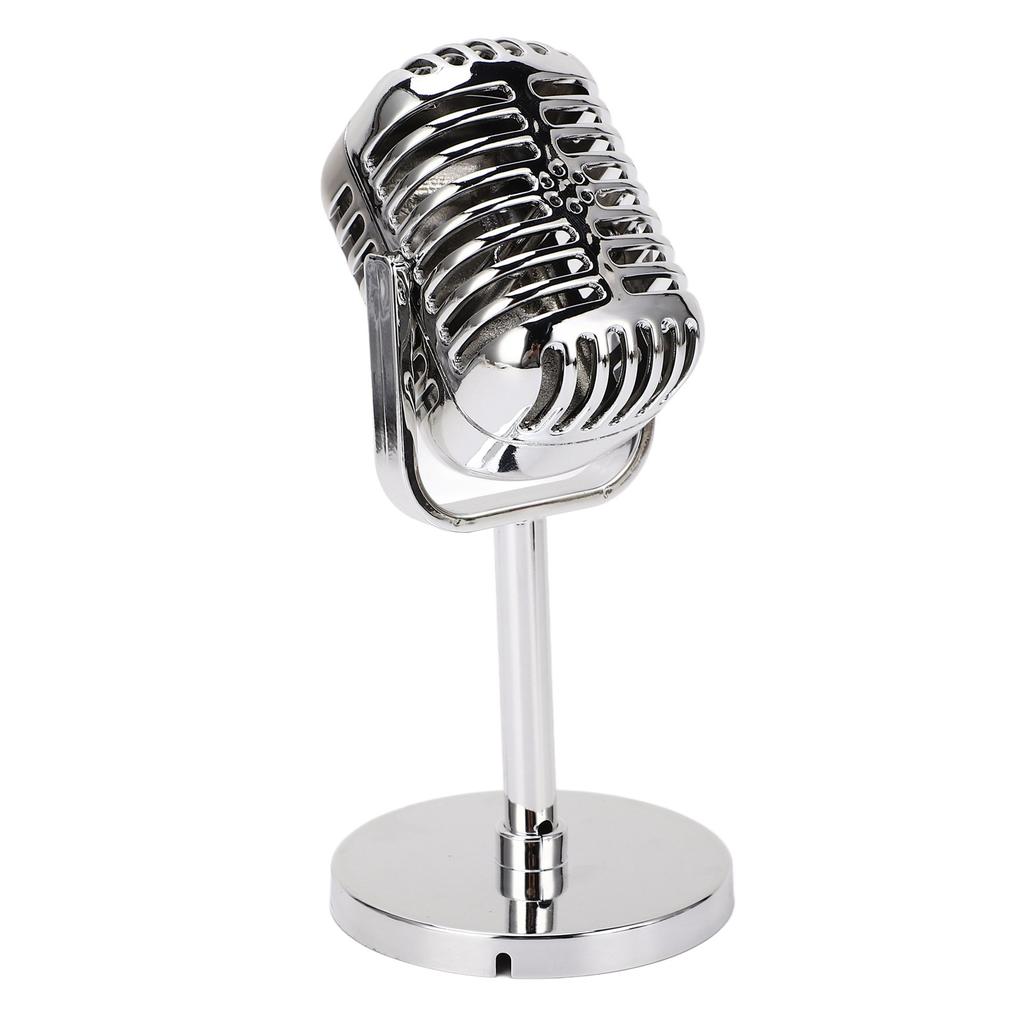 Retro Microphone Props Simulation Classic Fake Vintage Microphone Prop Model for Bar Decoration Electroplated Silver
