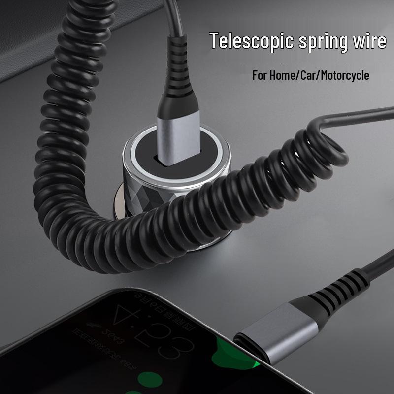 Bold 66W Spring-Loaded 6A Dual Type-C USB Fast Charging Anti-Tangle Cable