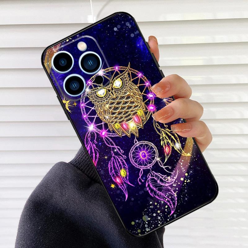 

Dream Catcher Drawings Feather Owl Case For iPhone 16 15 13 12 Mini 11 14 Pro Max XS Max X XR Plus Soft Phone Cover iPhone 15 Plus