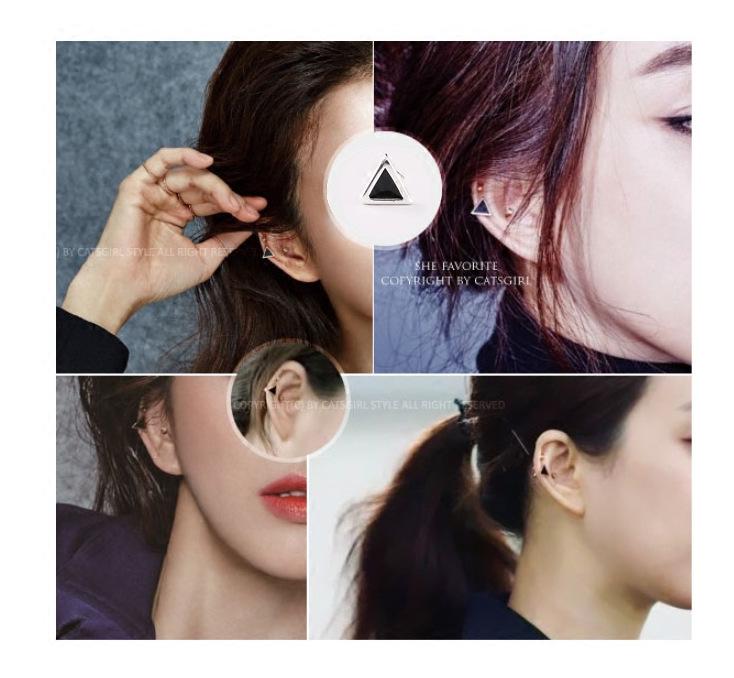 925 Sterling Silver Anti-Allergic Heart Stud Earrings for Men & Women - Simple Korean Style Black Cartilage Earrings