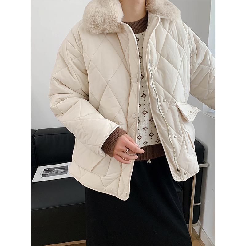 Women Winter Fur Collar Long Sleeve Solid Color All Match Warm Coat For Ladies Fashion Zipper Loose Chic Jacket