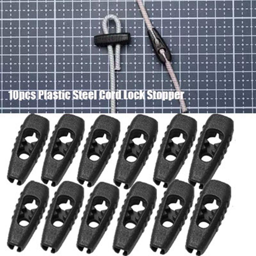 

10 шт., черный шнур, стопор, пластиковый стальной концевой зажим, новая пружинная застежка, детали инструментов для улицы