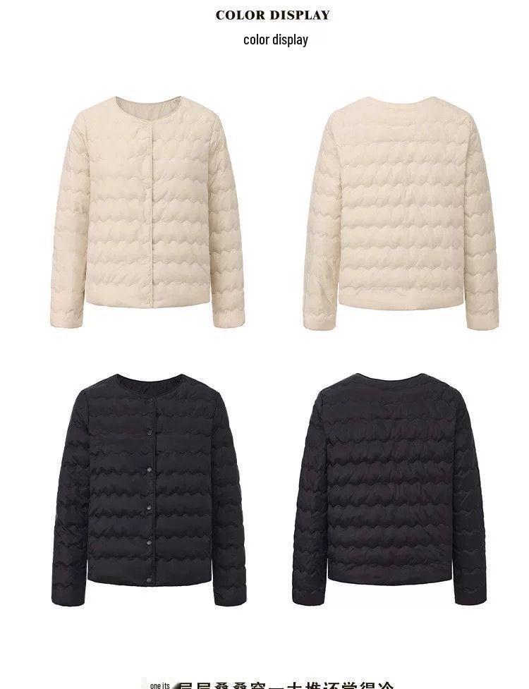 Damen Leichte Daunenjacke Kurz - Warm, Trendig, Chenille Rundhalsausschnitt für Herbst/Winter.