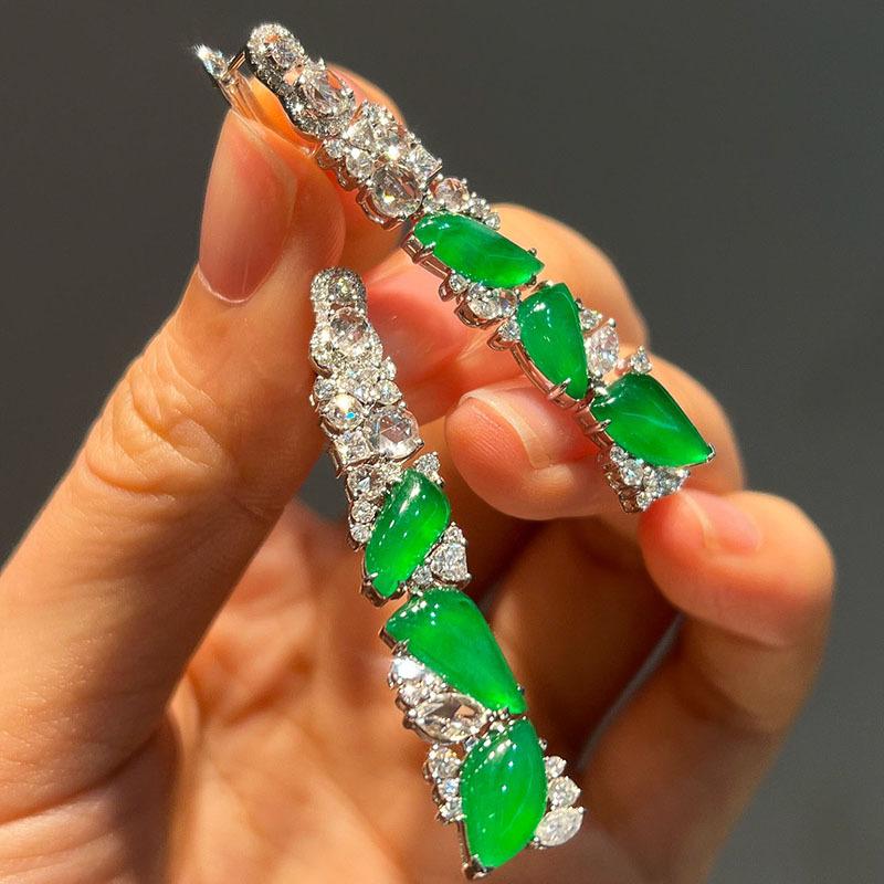 Luxurious New in Chinese style Natural chalcedony earrings for women Full Diamond Fashion Rectangular Earring Wedding