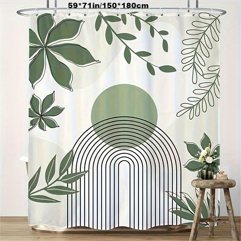 1pc High Quality Boho Shower Curtain, Green Arch Sun Leaf Pattern, Modern & Traditional Bathroom Decor, Privacy Curtain
