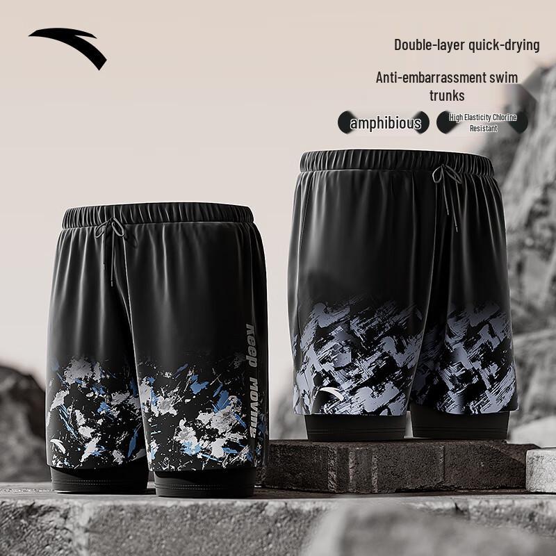Anta Men's 2025 Double-Layer Quick-Dry Swim Trunks