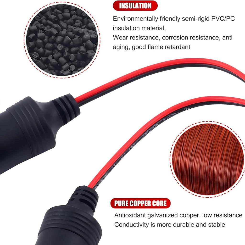 Car Lighter With  One Point Two Female Female Connector Car Lighter Double Socket Extension Cable