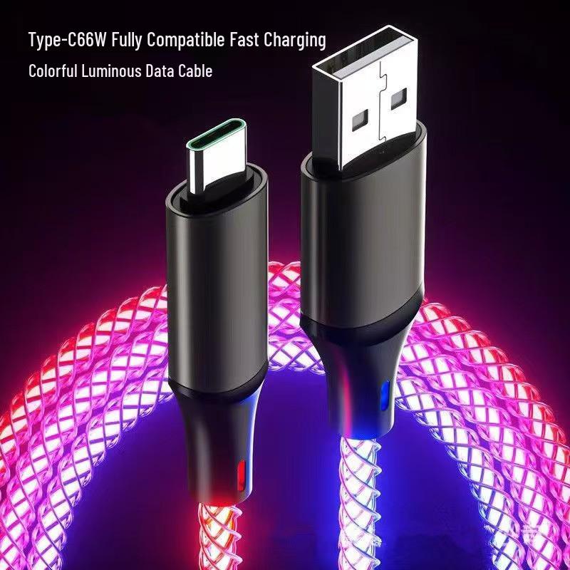 RGB Gradient Multi-Device Fast Charging Cable with Luminous Breathing Light for Huawei & Apple