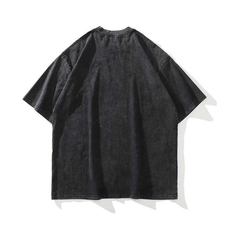 Shirt Short Sleeve Loose Men'S Men'S Shirt Washed T Street Summer Printing Cartoon T Straight Cotton