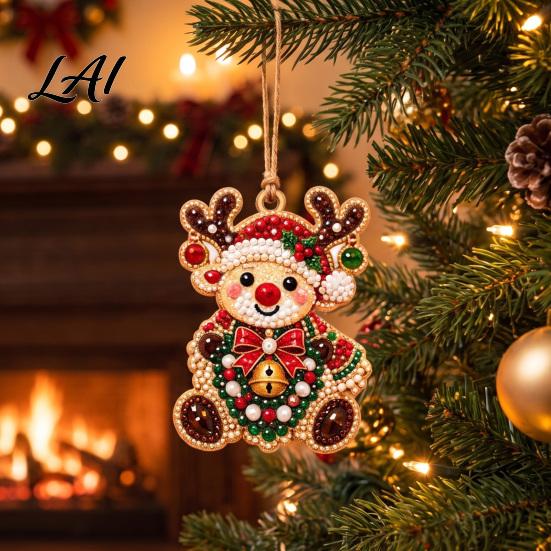 Christmas Theme Faux Diamond 10 Pcs DIY Kit Painting Art Ornaments, Pearl Beads Complete