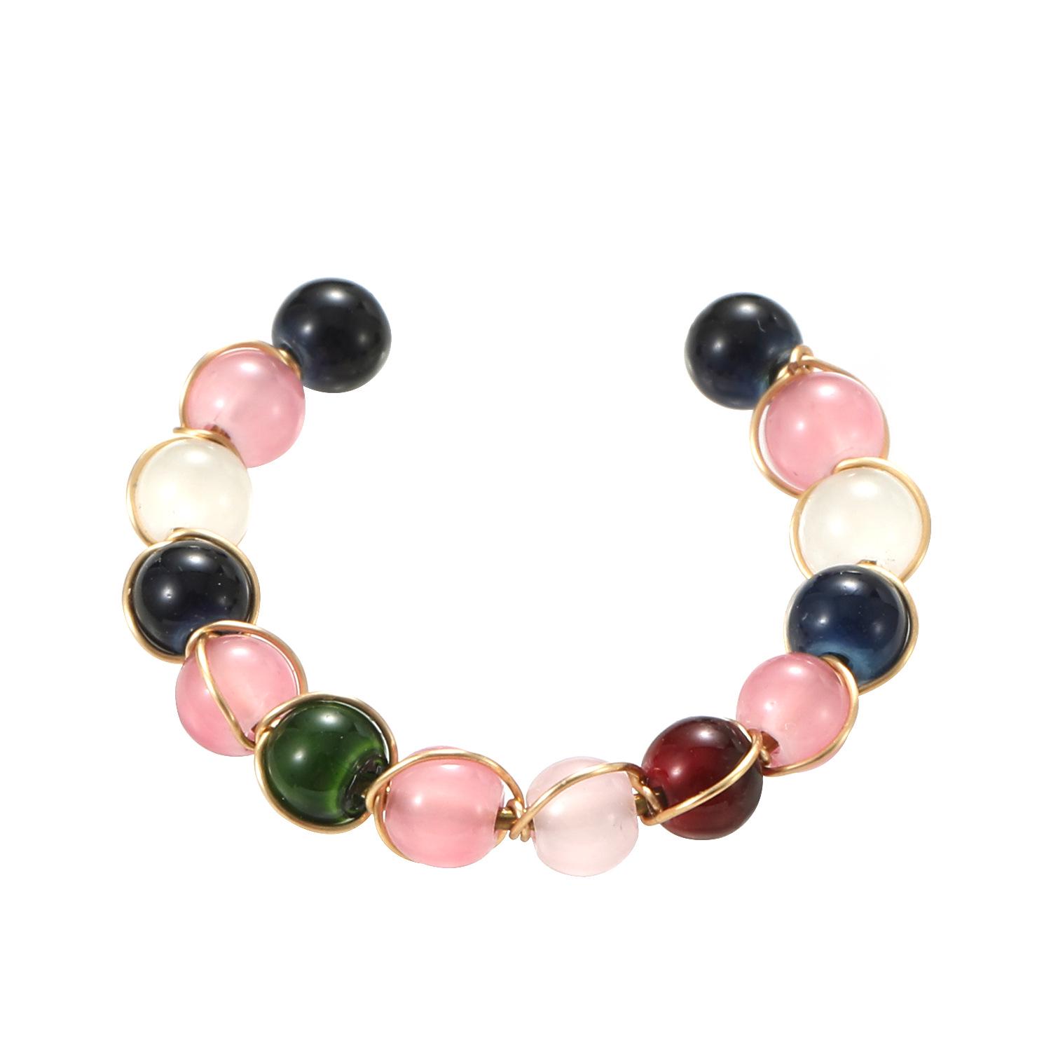 

Кольцо с натуральным турмалином - легкая роскошь, бусины карамельного цвета, в китайском стиле, открытый дизайн для указательного пальца.