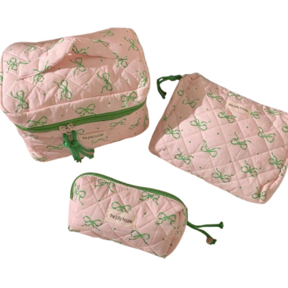 Bowknot Quilted Makeup Bag Multi-function Stationery Storage Bag Makeup Accessory