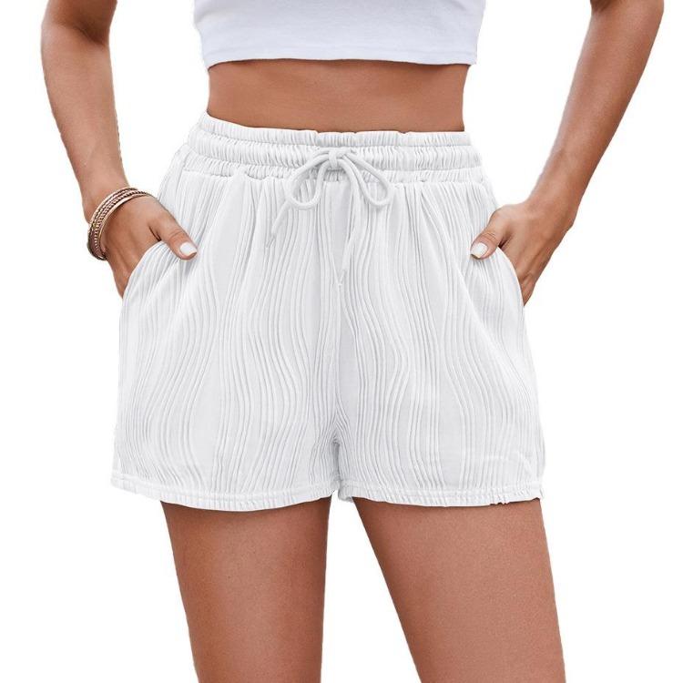 

Women s Casual Shorts Spring Summer New Solid Color Drawstring Pocket Shorts S білий