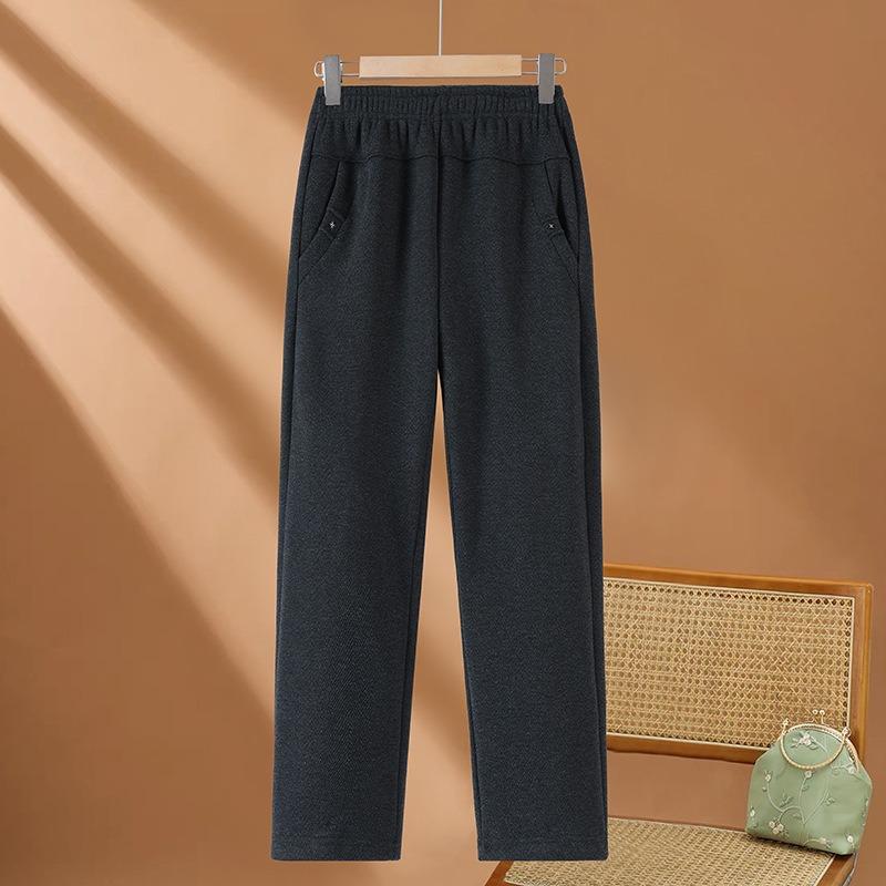 Mom's Autumn and Winter Woolen Warm Straight Pants Medium and Old Women's Clothing High Waist and Thin Straight Outer Trousers