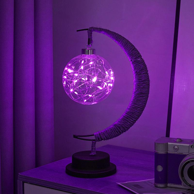 LED Star and Moon Vine Ball Desk Lamp with Hemp Rope and Iron Art - USB Decorative Night Light